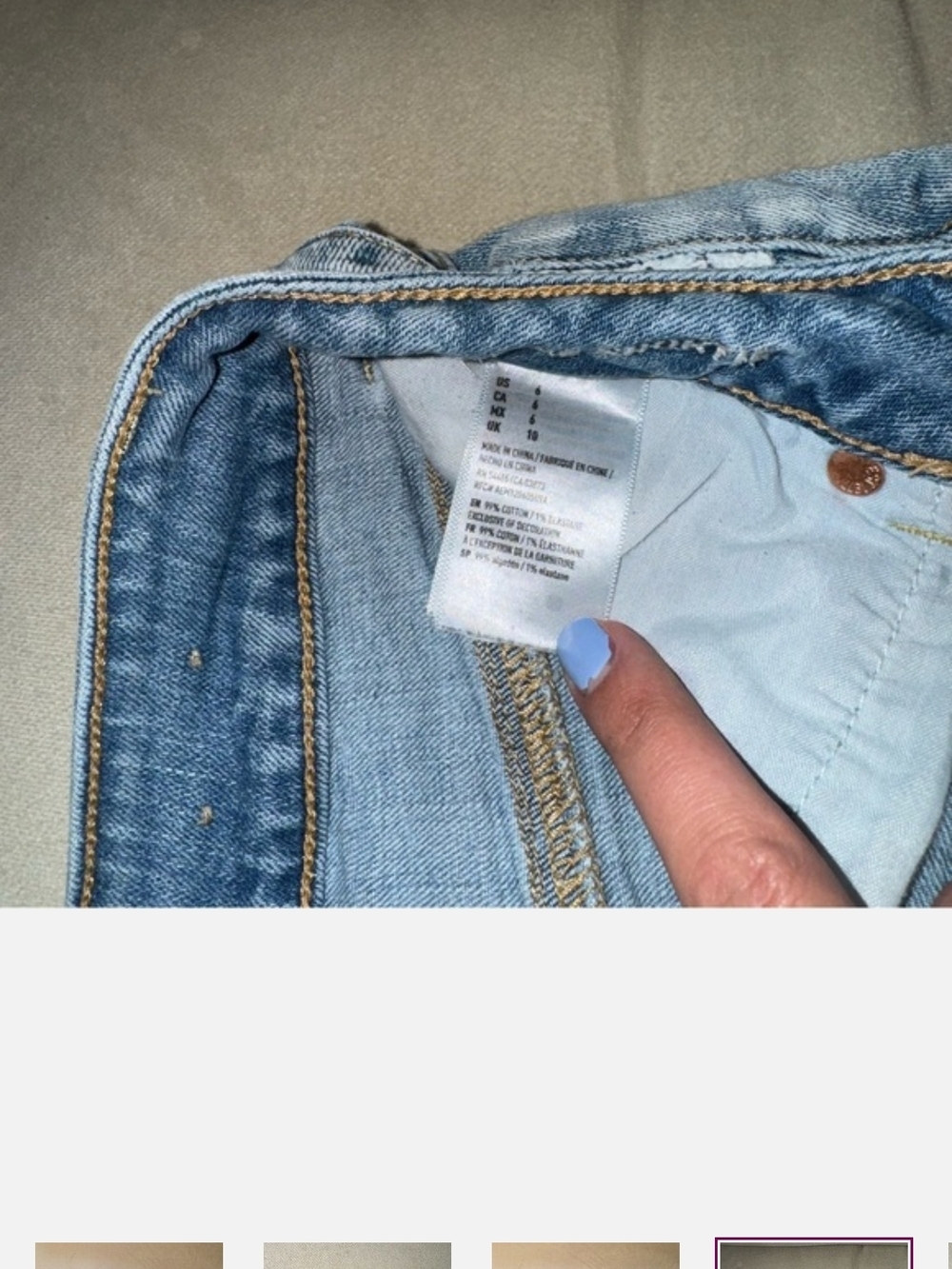 American Eagle Outfitters Light Blue Denim Shorts with White Lace Trim - Picture 4 of 5